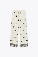 EMBROIDERED WIDE LEG PANTS