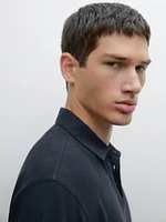 Short sleeve linen blend polo shirt