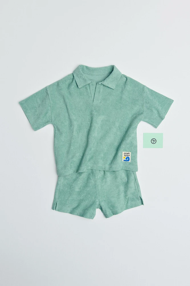 LABEL TERRY CLOTH POLO AND SHORTS SET