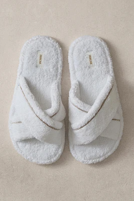 TERRYCLOTH CROSSOVER BATHROOM SLIPPERS
