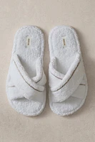 TERRYCLOTH CROSSOVER BATHROOM SLIPPERS