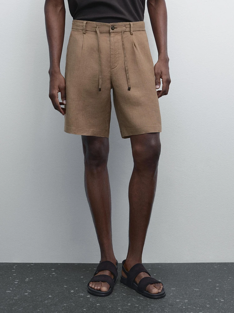 100% linen semi-jogger fit Bermuda shorts