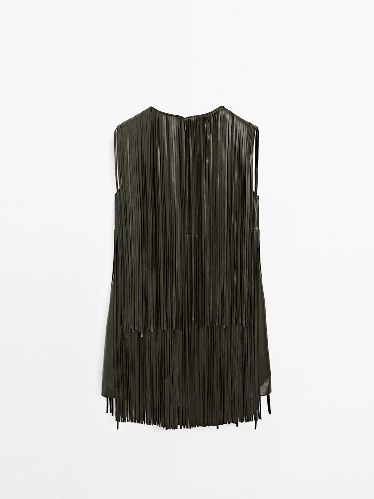 Robe courte à franges en cuir nappa - Studio