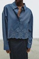 EMBROIDERED EYELET CROPPED SHIRT