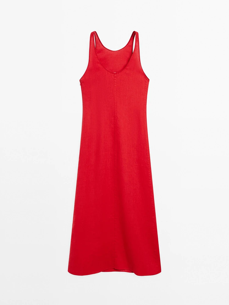 Robe midi col rond 100 % lin