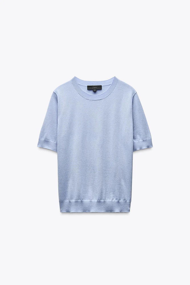 FINE-KNIT SHORT SLEEVE WOOL SWEATER