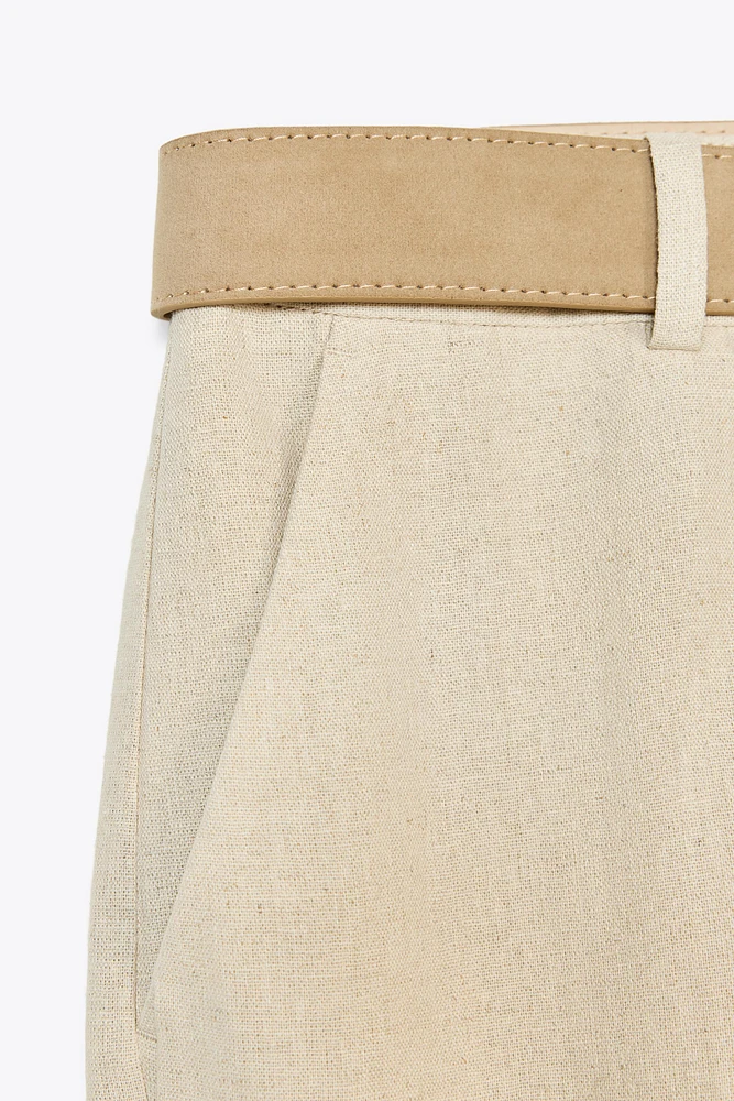 PANTALON JUPE-CULOTTE AVEC CEINTURE EN LIN