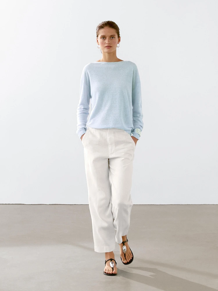 Pull col bateau 100 % lin