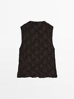 Creased-effect funnel neck top