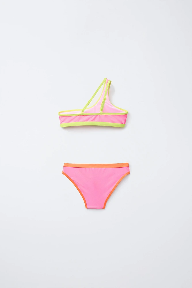 6-14 ANS/ BIKINI ASYMÉTRIQUE BRILLANT LISERÉS