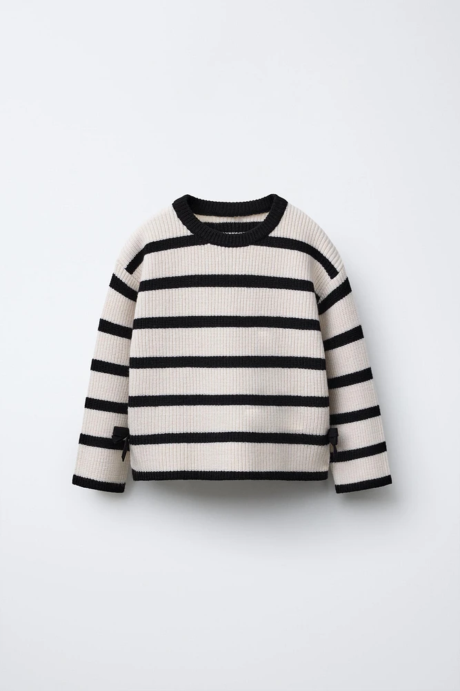 STRIPED KNIT SWEATER WITH BOWS