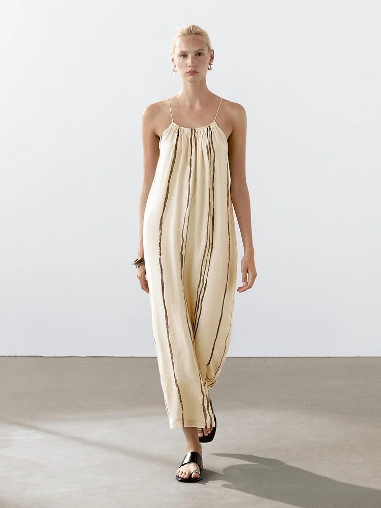 Robe midi fluide imprimé à rayures