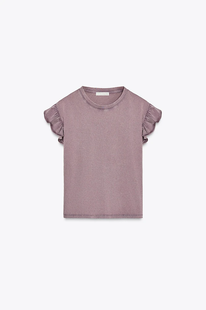 WASHED EFFECT RUFFLE T-SHIRT