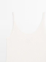 Openwork strappy linen blend top