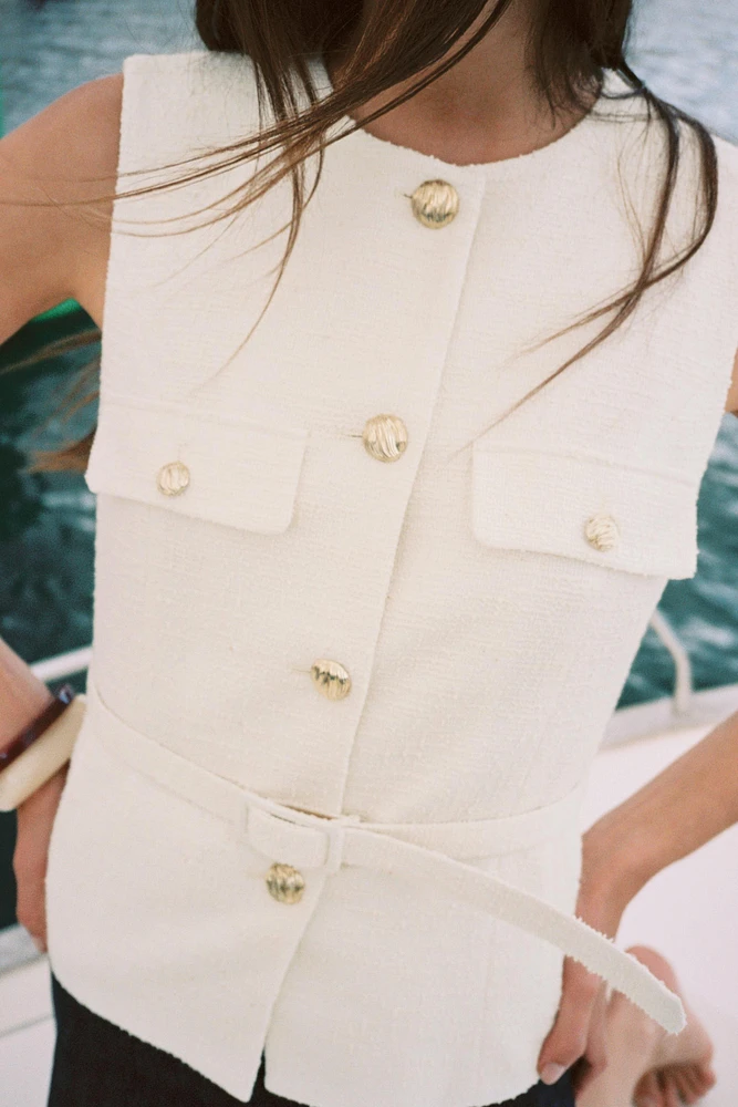 TEXTURED BELTED VEST
