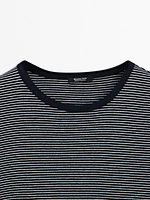 Contrast ribbed striped cotton T-shirt