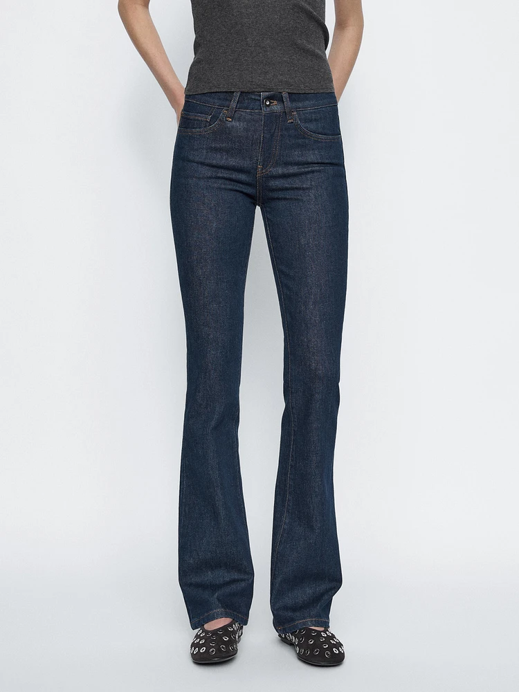 Cotton blend low-rise boot-cut jeans