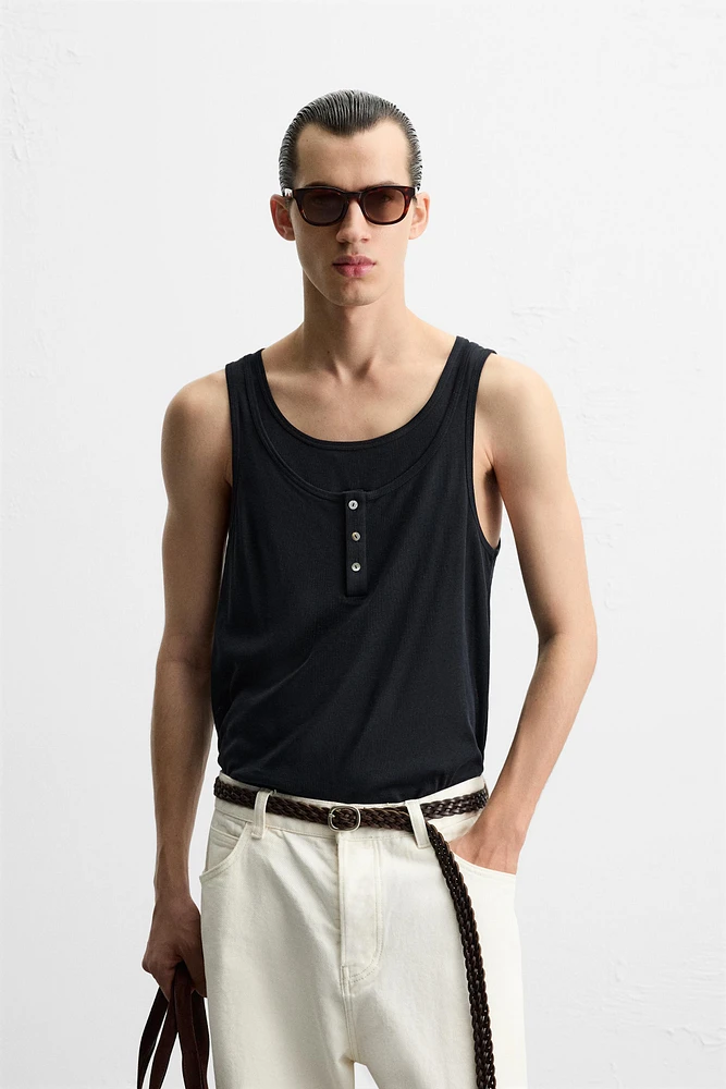 DOUBLE NECK BUTTON TANK TOP
