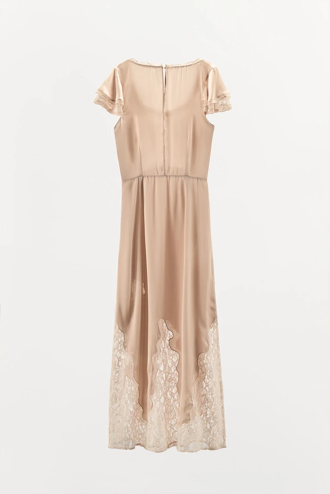 SATIN EMBROIDERED MIDI DRESS