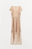 SATIN EMBROIDERED MIDI DRESS