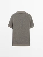 Textured cotton knit polo shirt