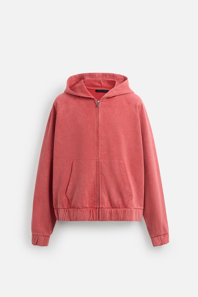 WASHED DETAIL ZIPPERED SWEATSHIRT