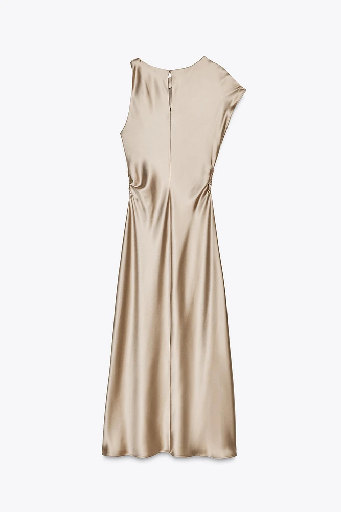 SATIN EFFECT DRAPED MIDI DRESS