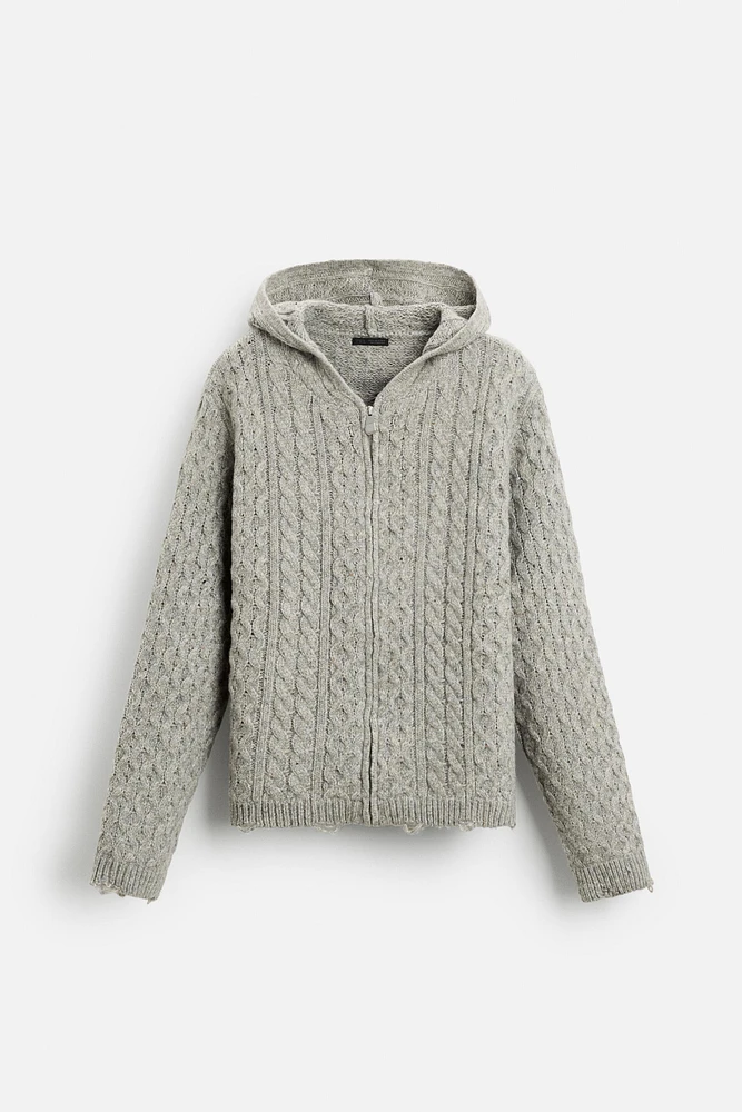 HOODED TEXTURED CARDIGAN