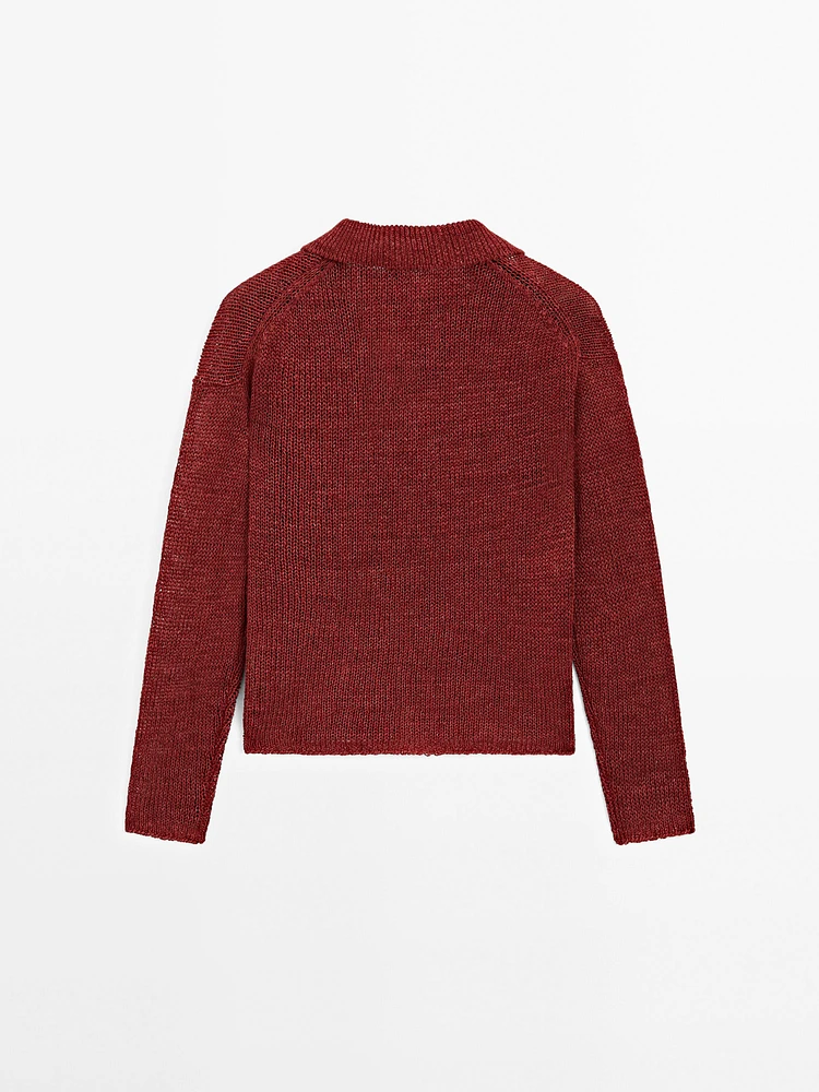 Pull en maille 100 % lin à col polo