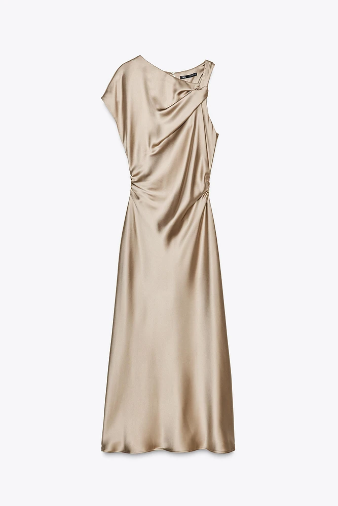 SATIN EFFECT DRAPED MIDI DRESS