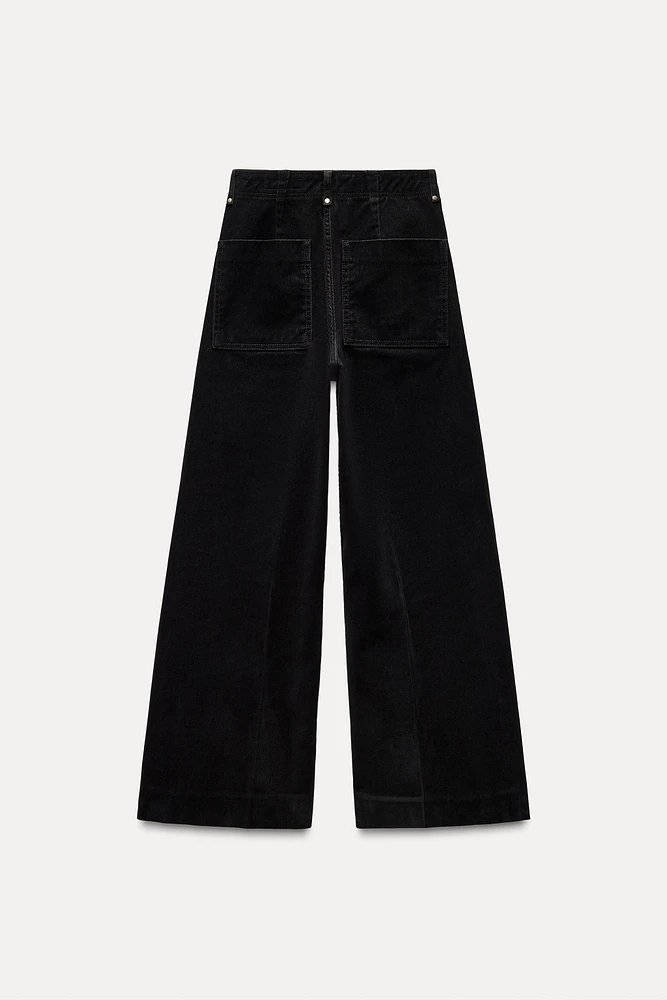 HIGH WAIST WIDE LEG FLOCKED JEANS ZW COLLECTION