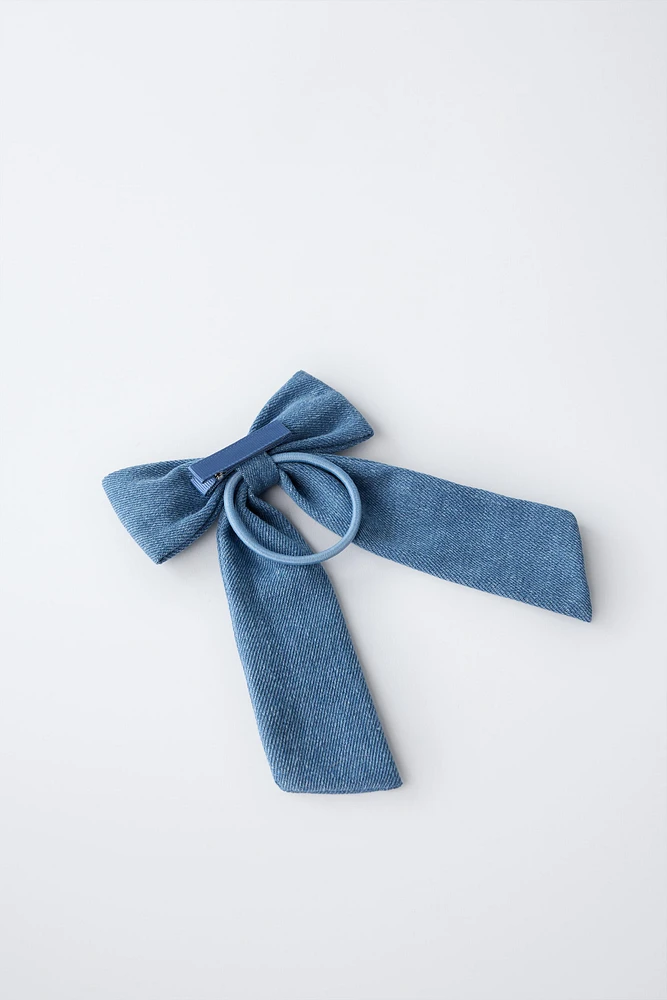 DENIM BOW CLAW CLIP HAIR TIE