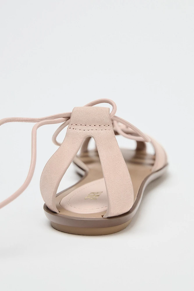 TIED SPLIT LEATHER FISHERMAN SANDALS