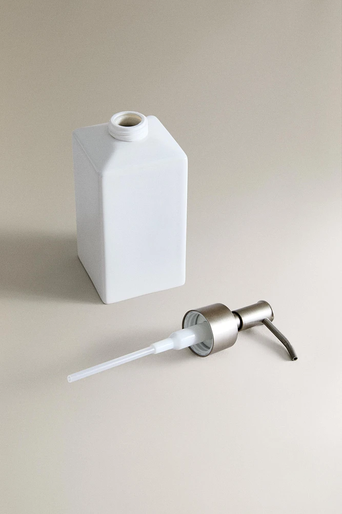 WHITE EARTHENWARE SOAP DISPENSER