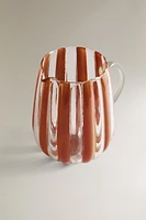 GLASS PITCHER WITH STRIPED HANDLE AND CONTRAST