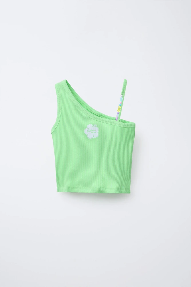 ASYMMETRIC RIBBED BEADED TOP