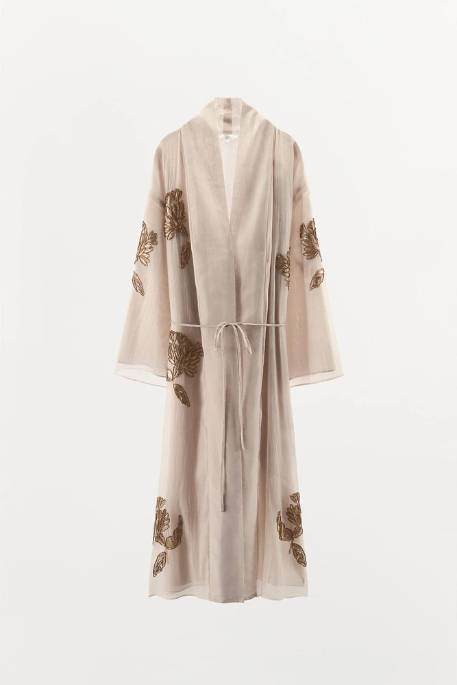 SILK KIMONO WITH EMBROIDERY AND BEADS