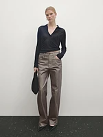 Metallic high-waist straight-leg trousers