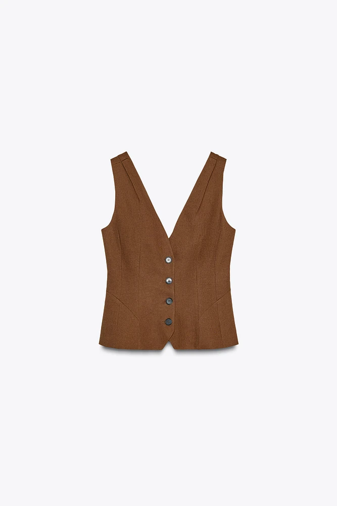 ZW COLLECTION LINEN BLEND VOLUME VEST