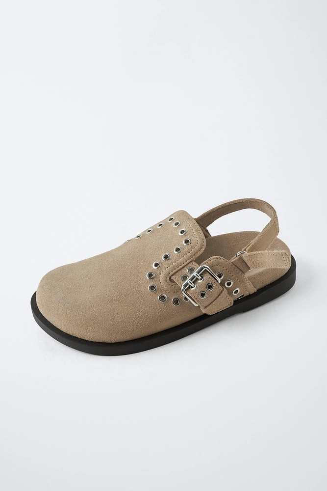 STUDDED SUEDE CLOGS