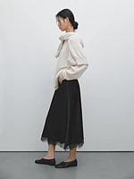 Satin midi skirt with lace detail