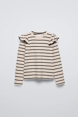 RUFFLED RIBBED T-SHIRT