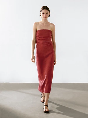 Strapless linen midi dress