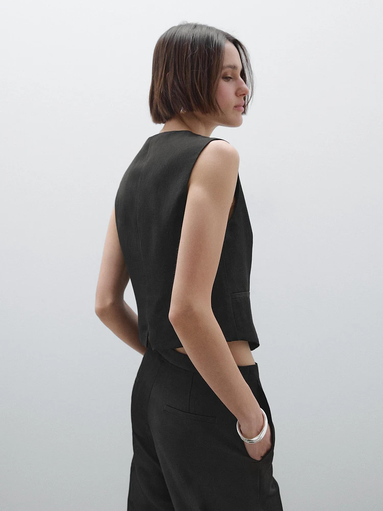 Veste courte sans manches à col en V