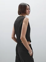 Veste courte sans manches à col en V