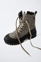 ANIMAL PRINT KNIT ANKLE BOOTS