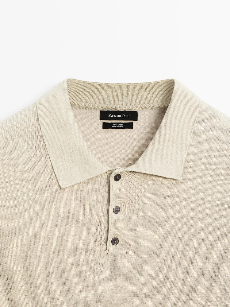 100% linen knit polo shirt