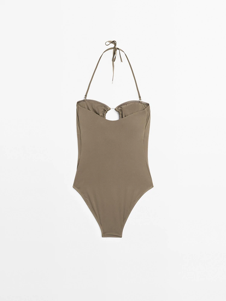 Maillot de bain bandeau pièce métallique