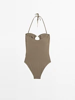 Maillot de bain bandeau pièce métallique