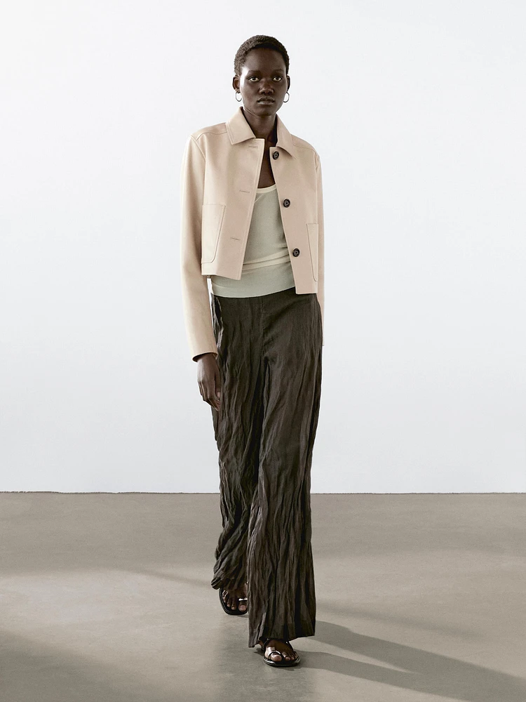 Cropped nappa leather jacket